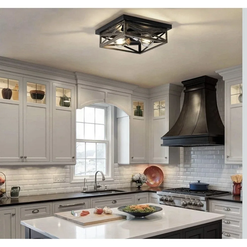Flush Mount Ceiling Light Fixture Modern Farmhouse Industrial Metal Cage 2Pack